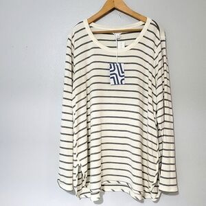 Market & Spruce Women's Ivory Grey Striped Strecth Sweatshirt Long Sleeve Sz 2X